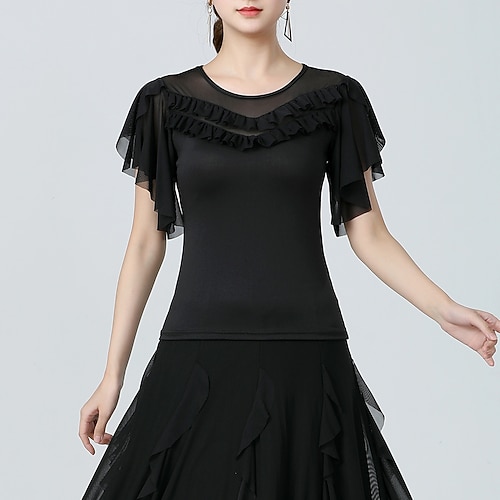 Latein-Tanz Für den Ballsaal oben Pure Farbe Farbaufsatz Tüll Damen Leistung Ausbildung Kurzarm Hoch Polyester Image