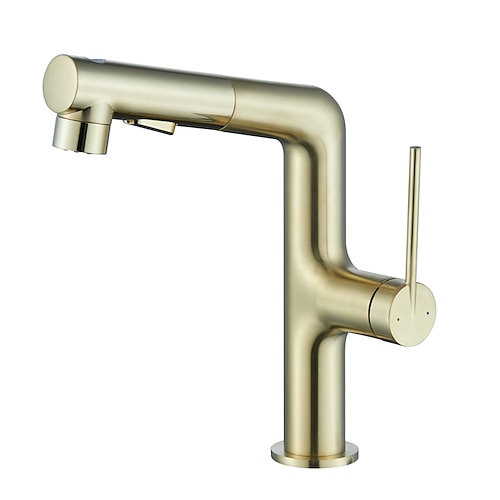 Waschbecken Wasserhahn mit ausziehbarer Brause, Messing 3-Modi galvanisiert / lackierte Oberflächen Centerset Einhand-Einloch-Waschbecken-Drehauslauf für Kalt- und Warmwasser-Badarmaturen Image