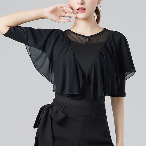 Latein-Tanz Für den Ballsaal oben Rüschen Pure Farbe Farbaufsatz Damen Leistung Ausbildung Halbe Ärmel Hoch Baumwollmischung Image