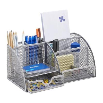 Schreibtischorganizer 6 Ablagen Metall silber, relaxdays, 27.5x12.5x14 cm