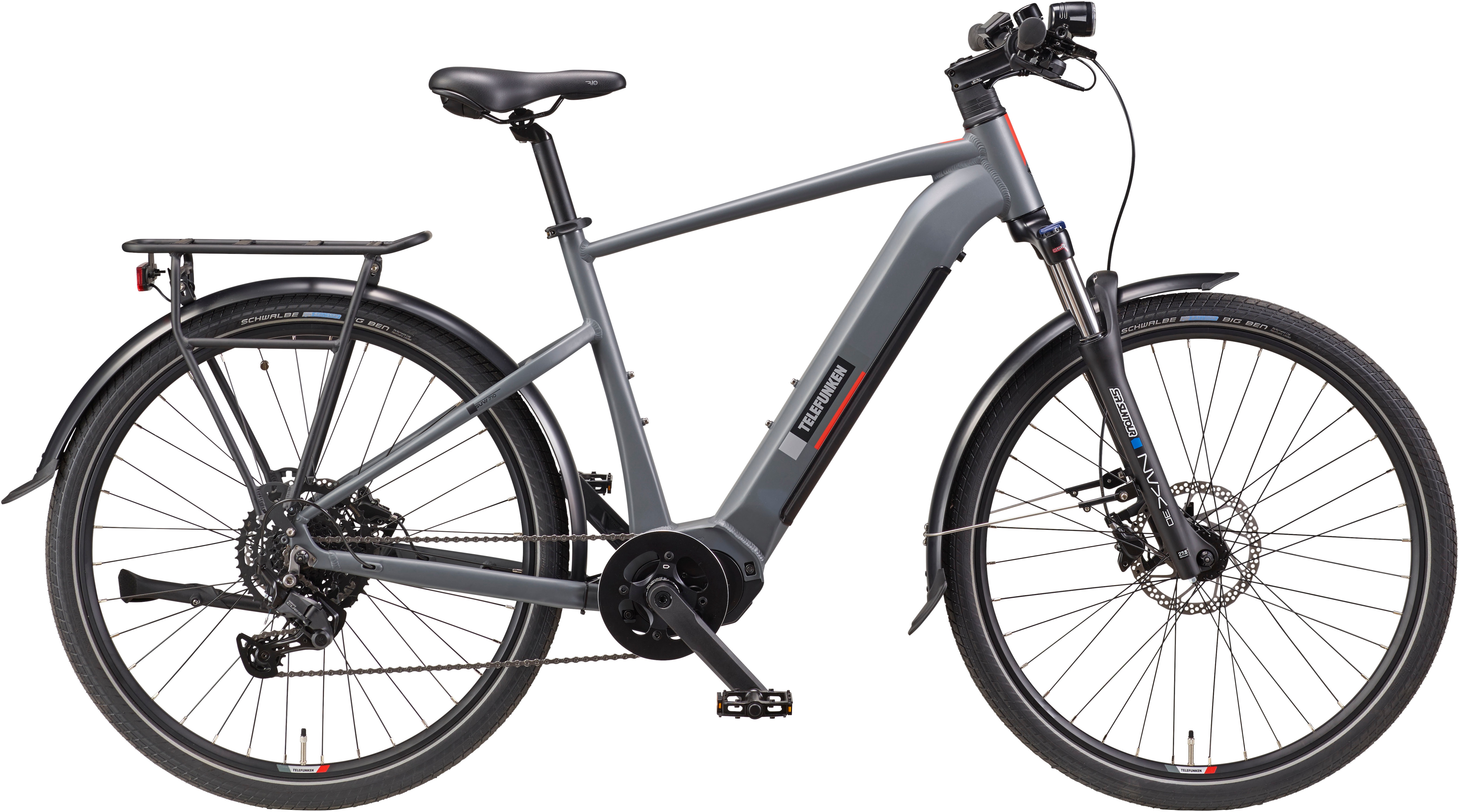 E-Bike TELEFUNKEN "SUV710" Gr. 50, grau (grau, schwarz), Elektrofahrräder, 50cm, 27,5 Zoll (69,85cm), Pedelec, Elektrofahrrad für Herren u. Damen, Trekkingrad Image