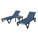 Boyel Living Lounge Chairs Set of 3 Adjustable Aluminum Polypropylene Outdoor Chaise Lounge Chairs with Side Table for Sunbathing Pool Yard Indoor Navy Blue