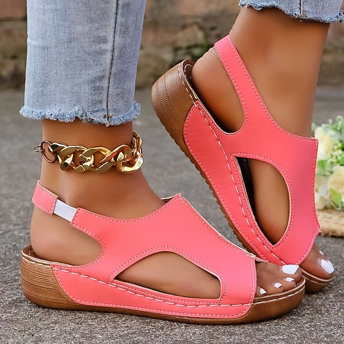 sandali con zeppa tinta unita da donna con zeppa scarpe casual con plateau dal design ritagliato comodi sandali con cinturino alla caviglia sandali verdi marroni rosa bianchi neri