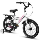 14 inch Kids Bike for Boys & Girls with Training Wheels Freestyle Kids Bicycle with fender and carrier. White