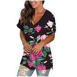 Shirts for Women Clearance Compression Shirts Woman Women s V-Neck Printed Loose Short Sleeved Top Top B96