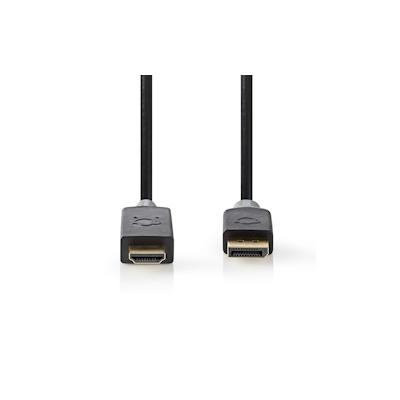 Nedis Displayport-Kabel - DisplayPort Stecker - HDMI Stecker - 4K@30Hz - Vergoldet - 1.00 m - Rund - PVC - Anthrazit - B