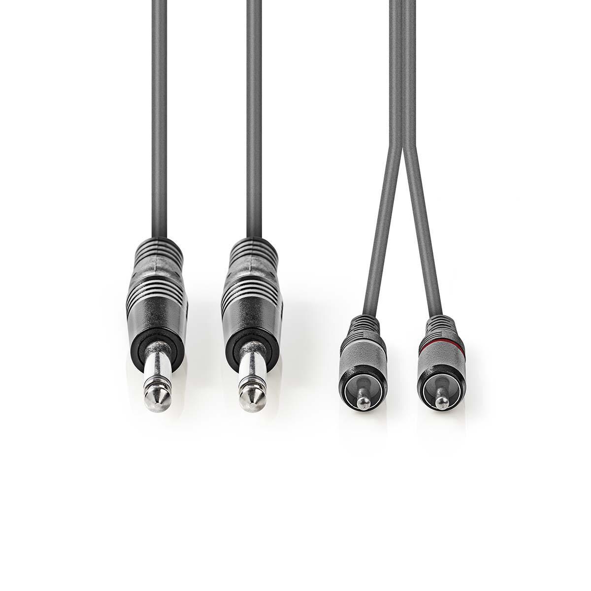 Nedis Stereo-Audiokabel - 2x 6.35 mm Stecker - 2x RCA Stecker - Vernickelt - 5.00 m - Rund - Dunkelgrau - Kartonhülle Image