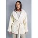 MissPap Womens Premium Leather Look Belted Fur Lined Aviator Coat - Cream - Size 10 UK