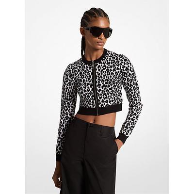 Michael Kors Leopard Jacquard Knit Zip Cardigan Grey XS