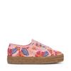Plateausneaker SUPERGA "2730 ROPE HIBISCUS FLOWER PRINT", Gr. 37, rosa (rosa, pink), Textil, sportlich, Schuhe Schnürschuh Espadrille