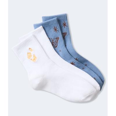 Aeropostale Womens' Butterfly Crew Sock 2-Pack - White - Size ONE SIZE - Cotton