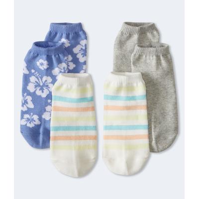 Aeropostale Womens' Hibiscus Striped Ankle Sock 3-Pack - Blue - Size ONE SIZE - Cotton