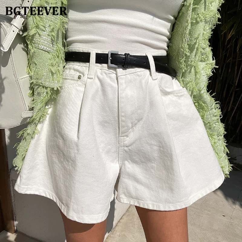 Bgteever Sommer lose Taschen weites Bein Denim Shorts Frauen lässig hohe Taille Single Button Damen Jeans Shorts Image
