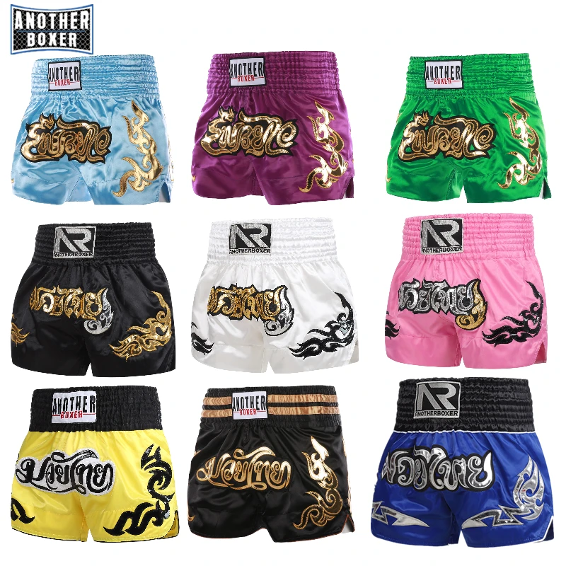 ANOTHERBOXER Muay Thai Shorts, bestickte MMA-Kampfkleidung für Männer, Frauen, Kinder, günstige Box-Trainingshose Image