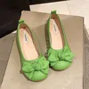 Neue Breite Bowknot Ballett Schuhe frauen Sommer Atmungsaktive Loafer Grün Wohnungen Mokassin Frau