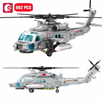 SEMBO 862 stücke Navy Typ Z-20 Hubschrauber Bausteine MOC Bewaffnete Flugzeug Kämpfer Soldaten Modell Ziegel Kinder Spielzeug für Jungen geschenke Image