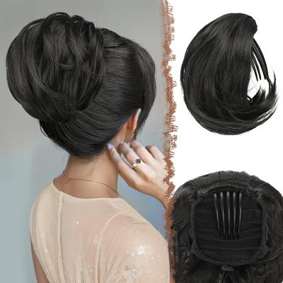 Hair Bun Hairpiece Fully Short Ponytail Bun Hair Chignon With Comb Clip Bun Updo Drawstring Bun Synthetic Hair Pieces Extension For Women