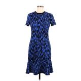 London Times Casual Dress - Midi Crew Neck Short Sleeve: Blue Chevron/Herringbone Dresses - Women's Size 8 Petite