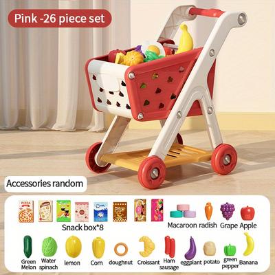 Simulated Children's Play House Shopping Cart Kitchen Supermarket Boys And Girls Cooking Toys Puzzle Exercise Trolley Accessory Color Random Children's Day Gift Birthday Gift Christmas Halloween Gifts