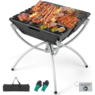Costway - Campinggrill, 3-in-1-Feuerstelle für Brennholz & Holzkohle mit Edelstahlgrillrosten, Image