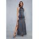 MissPap Womens Shimmer Double Layer High Neck Backless Maxi Dress - Black - Size 14 UK | MissPap Sale | Discount Designer Brands