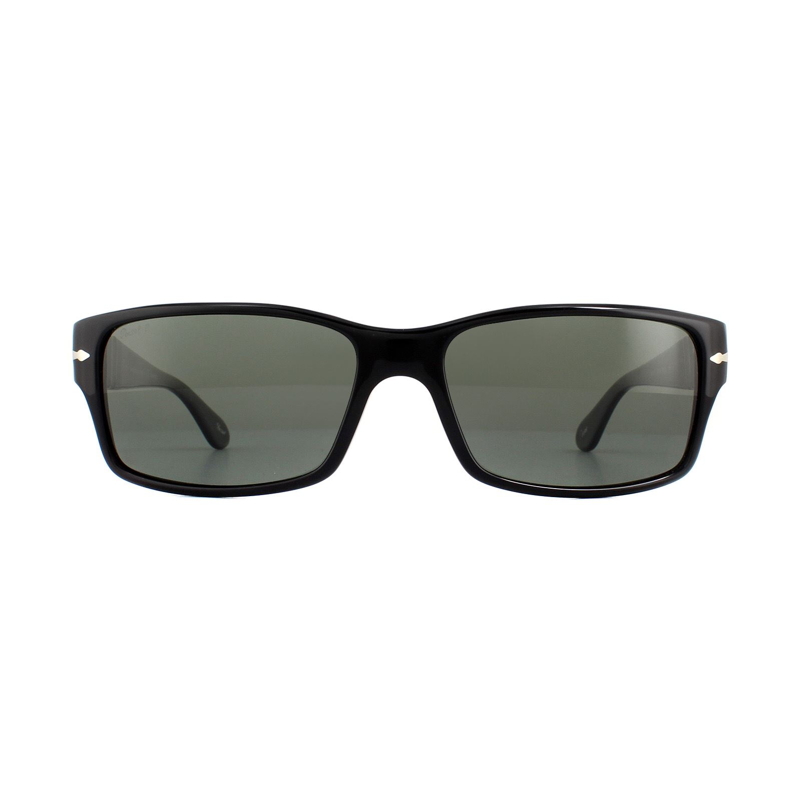 Persol Rectangle Mens Schwarz Grün Polarisierte Sonnenbrille Image
