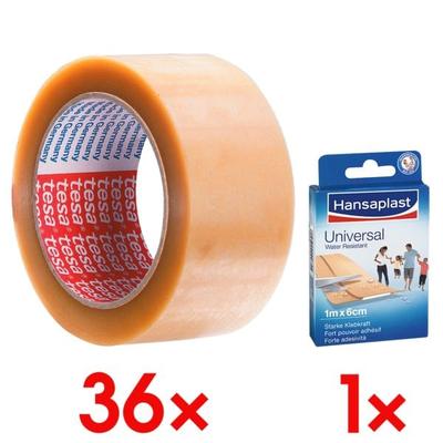 36x Packband »4124« 50 mm breit inkl. Pflaster »Universal« transparent, tesa