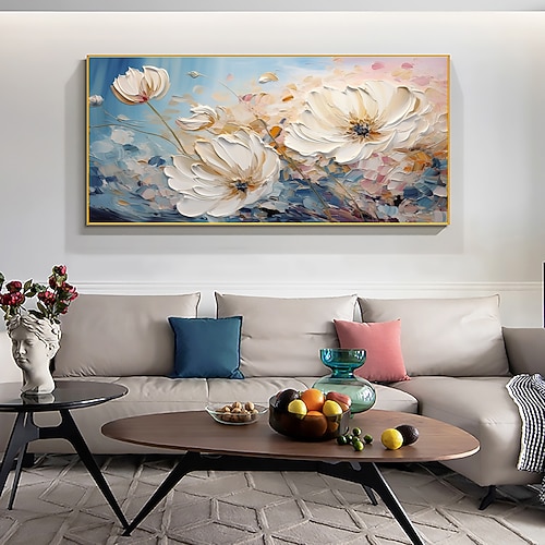 handgemachtes Original Blumen Ölgemälde auf Leinwand rosa WandKunst Dekor dicke Textur Blütengemälde für Wohndekor mit gespanntem Rahmen/ohne Innenrahmen Gemälde Image