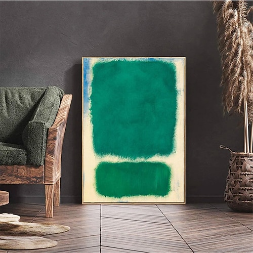 handgemaltes himmelblaues Mark Rothko Leinwandgemälde abstrakte Kunst Dekor moderne Wandkunst zeitgenössische Malerei Wohndekor Geschenk gespannter Rahmen fertig zum Aufhängen Image