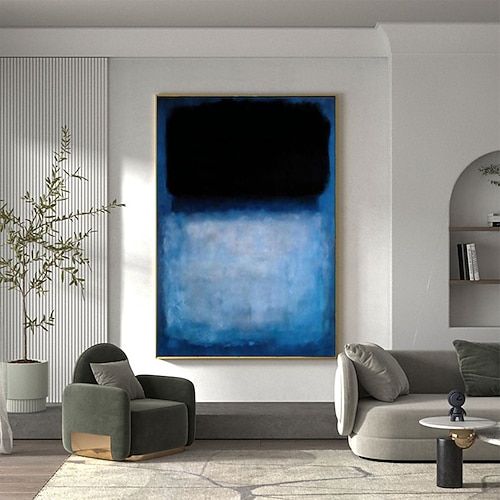 handgemaltes himmelblaues Mark Rothko Leinwandgemälde abstrakte Kunst Dekor moderne Wandkunst zeitgenössische Malerei Wohndekor Geschenk gespannter Rahmen fertig zum Aufhängen Image