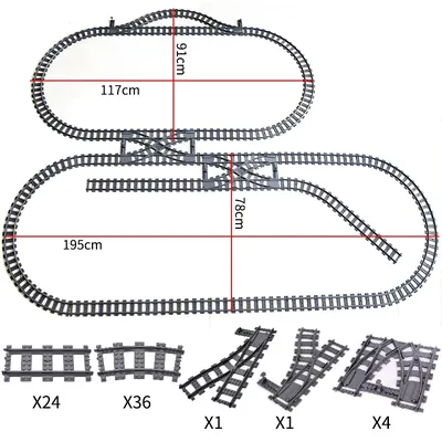 City Trains Flexible Switch Railway Tracks Rails Crossing Forked Straight Curved Building Block