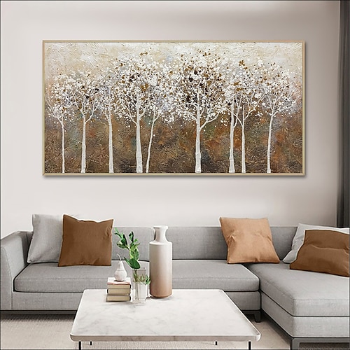 handgemachtes Ölgemälde Leinwand Wandkunst Dekoration abstrakte Landschaft Birkenwald für Wohnzimmer Wohnkultur gerollt rahmenloses ungedehntes Gemälde Image