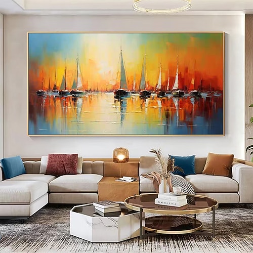 Handgefertigt Ölgemälde Handgemalte Horizontal Abstrakt Landschaft Modern Ohne Innenrahmen (ohne Rahmen) Image