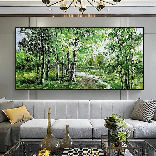Mintura handgefertigte Wald-Ölgemälde auf Leinwand, große Wandkunst, Dekoration, modernes abstraktes Baumlandschaftsbild für die Inneneinrichtung, gerolltes, rahmenloses, ungedehntes Gemälde Image