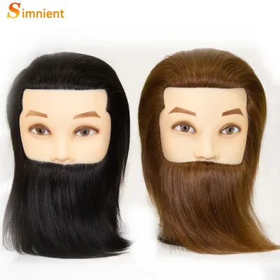 100% Human Hair Male Mannequin Head With Hair Beard Practice Manikin Hairdresser Cosmetology