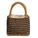 Womens Wood Beads Handbag Handmade Hollow Mini Hobo Purses Woven Summer Beach Small Totes Evening Bags for Wedding Party, Coffee, One Size