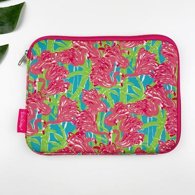 Lilly Pulitzer Bags | Lilly Pulitzer Pouch Bag Scuba Neoprene Pink Flamingo Zip Around Tablet Kindle | Color: Green/Pink | Size: Os