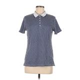 Lands' End Short Sleeve Polo Shirt: Blue Checkered/Gingham Tops - Women's Size Medium Tall