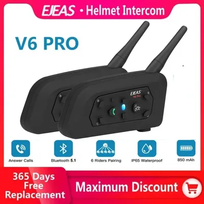 EJEAS V6PRO Motorrad Bluetooth Helm Headset Intercom 850 mAh MOTO Communicator 800 m Interphone für Image