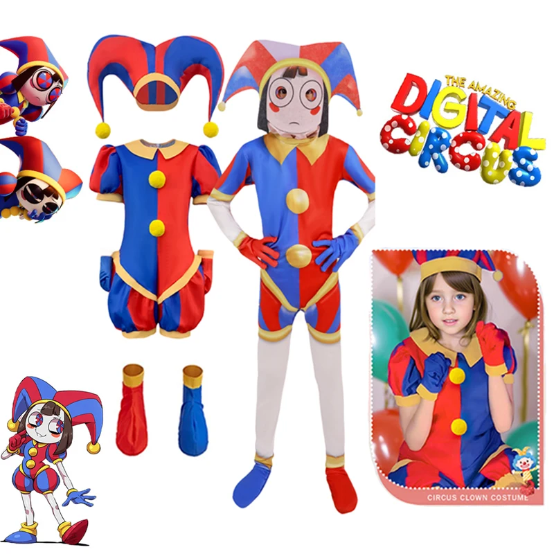 Die erstaunliche digitale Zirkus Cosplay Kleidung 5 stücke Set mit Hut Pomni Halloween Outfit Sprung anzug Clown Set Image