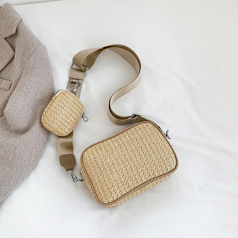 Heißer Verkauf Neue Kleine Tasche Stroh Woven Tasche frauen Einfache Umhängetasche Urlaub Strand Tasche Handheld Woven Tasche Mode Schulter tasche Image