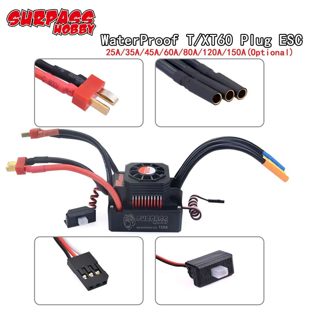 ÜBERTREFFEN HOBBY KK 150A 120A 80A 60A 45A 35A 25A Wasserdichter ESC T-Stecker XT60 2-6S für 1/8 1/10 1/12 1/14 1/16 RC Bürstenloser Motor