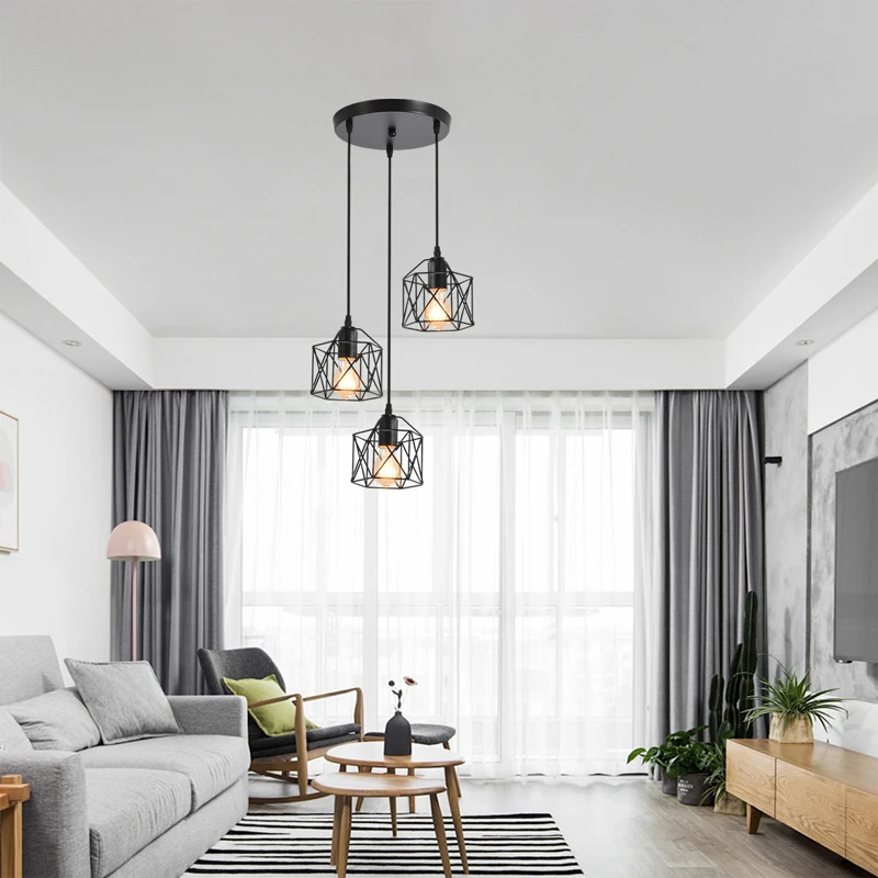 Industrielle Pendel leuchte verstellbare Hängelampe für Decken leuchte Metall käfig Kronleuchter Beleuchtung für Insel Esszimmer Kronleuchter führte Decken beleuchtung Vintage nordischen Stil