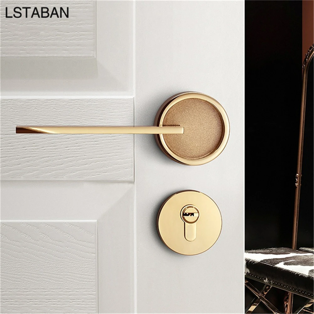 PVD-Gold-Innenraum geräuschlos Diebstahlschutz Türschloss Zinklegierung stumm Türgriff geteilte Schlösser Badezimmer mechanische Möbelgriffschlösser