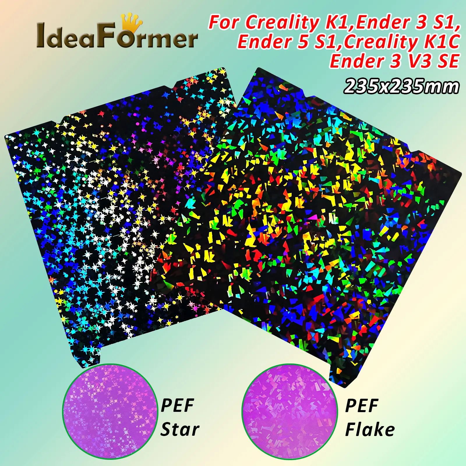 235x235mm für creality k1 ender 3 v3 se magnetische Bau platte Kreativität k1 Bau platte pef Stern flocke für ender 5 s1 ender 3 s1 Image