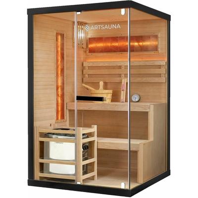 Saunakabine Vantaa 120 mit Salzstein - Indoor Sauna 2 Personen - 3,5kW Ofen, Glasfront, led Licht,