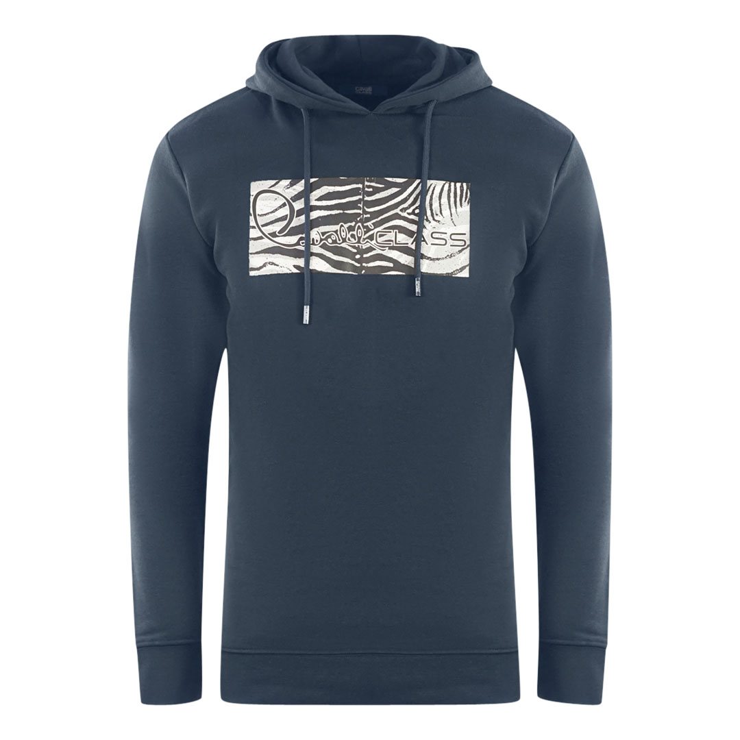 Cavalli Class Kapuzenpullover in Marineblau mit Zebramuster und Logo Image