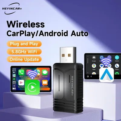 2025 HEYINCAR 2IN1 Wireless Adapter Android Auto Wireless CarPaly Box 2.4G & 5.8Ghz WiFi BT Auto