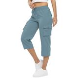 YDKZYMD Womens Capri Cargo Pants Hiking Lightweight Athletic Baggy Pants Summer Outdoor Drawstring Casual Joggers Pants High Waisted Golf Cropped Pants with Pockets Sky Blue L