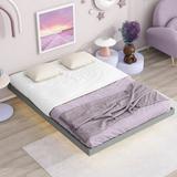 DremFaryoyo Queen Size Floating Bed with LED Lights Underneath Modern Queen Size Low Profile Platform Bed with LED Lights Grey